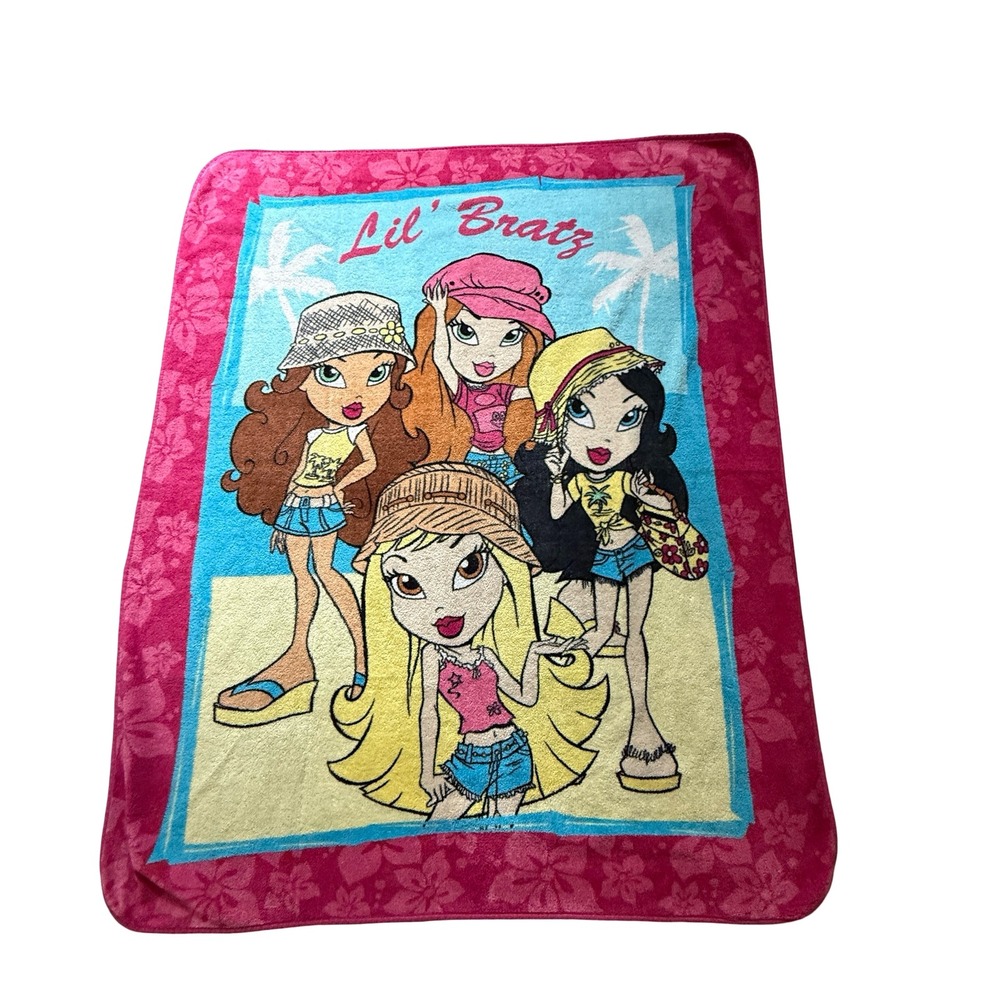 Lil' Bratz Fleece Blanket Pink Y2K MGA Beach Tropical Throw Girlhoodcore VTG